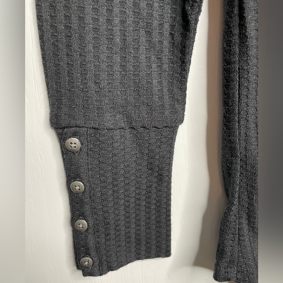 CHASER BlackLong Sleeve Waffle Knit Thermal Shirt Button Cuffs Size Large Boho - Picture 3 of 6